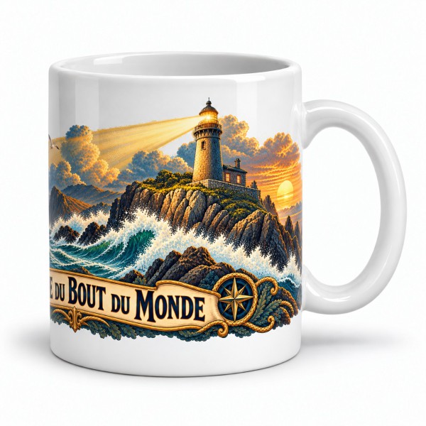 Mug Jules Verne - Le Phare du bout du monde, façon affiche, anse à droite