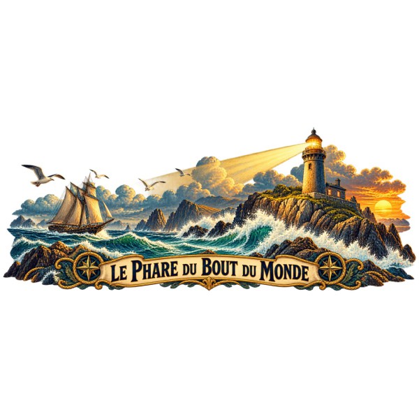 Mug Jules Verne - Le Phare du bout du monde, façon affiche, décor à plat