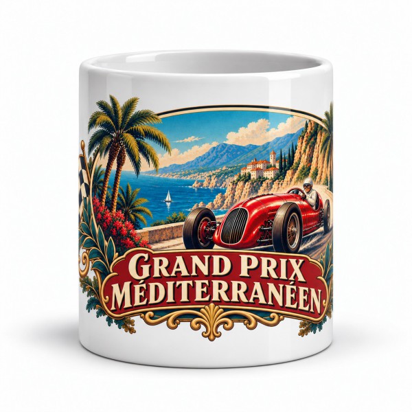 Mug rétro - Grand Prix méditerranéen, façon affiche, Manufacture Arssans