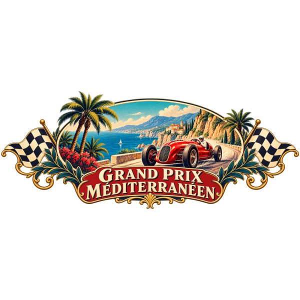 Mug rétro - Grand Prix méditerranéen, façon affiche, décor à plat