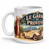 Mug rétro - Le garage de Provence, façon affiche, anse à gauche