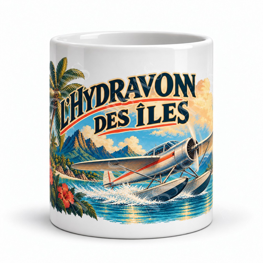 Mug voyage - L’hydravion des îles, façon affiche, vue de face