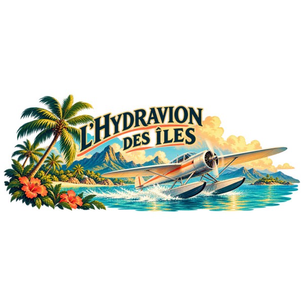 Mug voyage - L’hydravion des îles, façon affiche, décor à plat