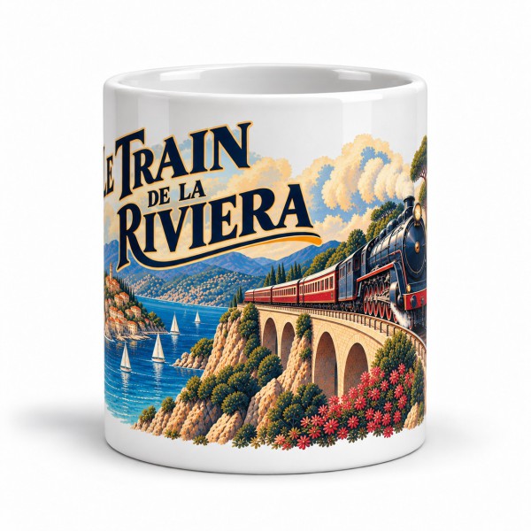 Mug rétro - Le train de la Riviera, façon affiche, Manufacture Arssans