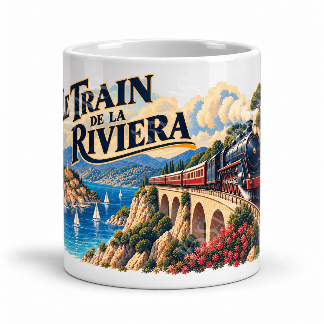 Mug rétro - Le train de la Riviera, façon affiche, vue de face