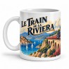 Mug rétro - Le train de la Riviera, façon affiche, anse à gauche