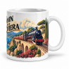 Mug rétro - Le train de la Riviera, façon affiche, anse à droite