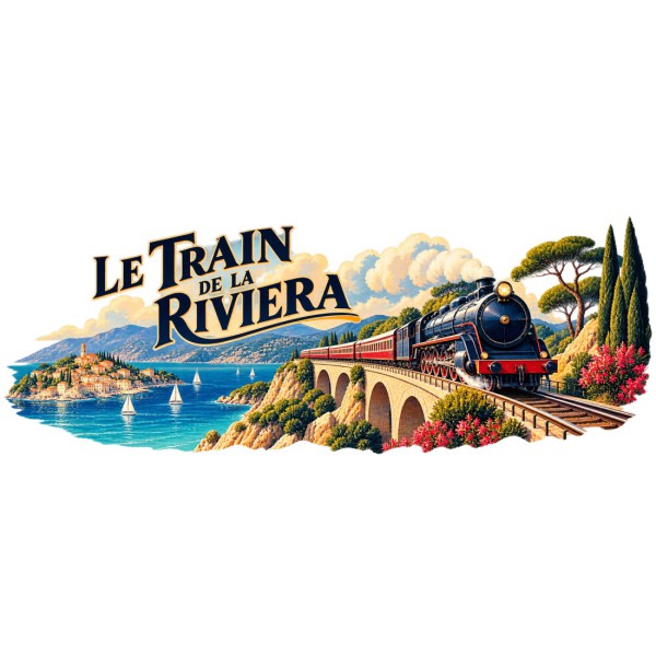 Mug rétro - Le train de la Riviera, façon affiche, décor à plat