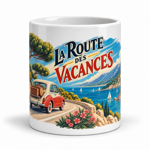 Mug rétro - La route des vacances, façon affiche, Manufacture Arssans