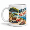 Mug rétro - La route des vacances, façon affiche, anse à gauche