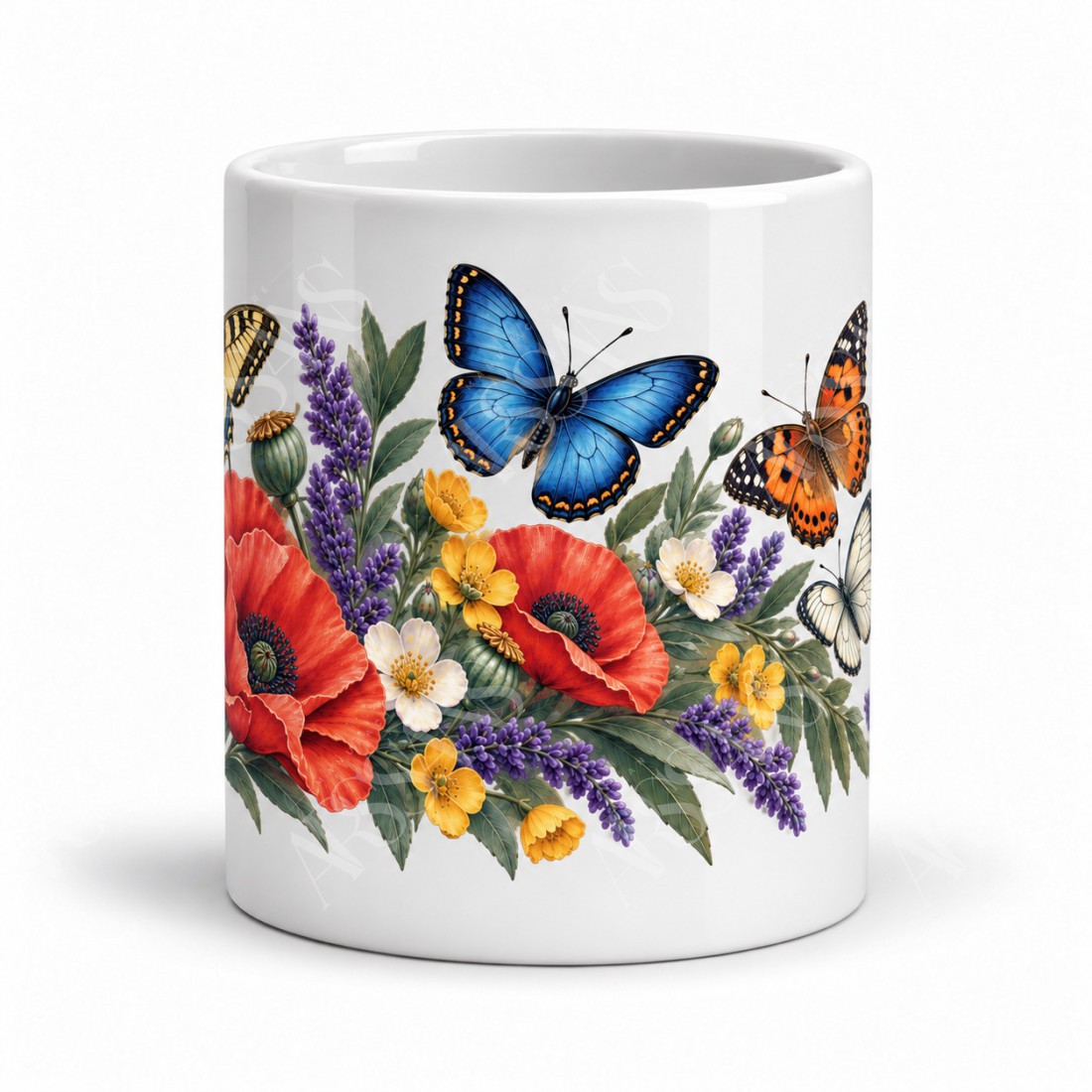 Mug nature - Papillons et fleurs, vue de face