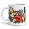 Mug nature - Papillons et fleurs, anse à gauche