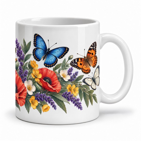 Mug nature - Papillons et fleurs, anse à droite