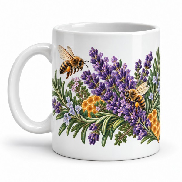 Mug nature - Abeilles et botanique, anse à gauche