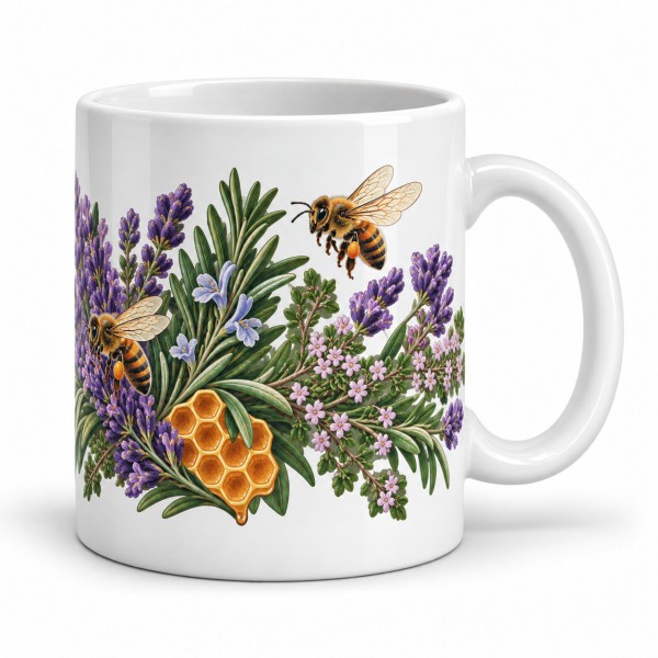 Mug nature - Abeilles et botanique, anse à droite