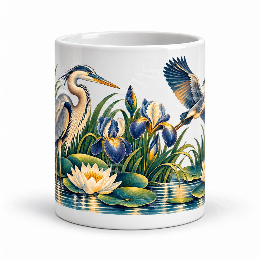 Mug nature - Héron et roseaux, vue de face