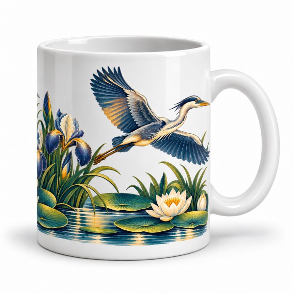 Mug nature - Héron et roseaux, anse à droite