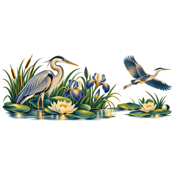 Mug nature - Héron et roseaux, décor à plat