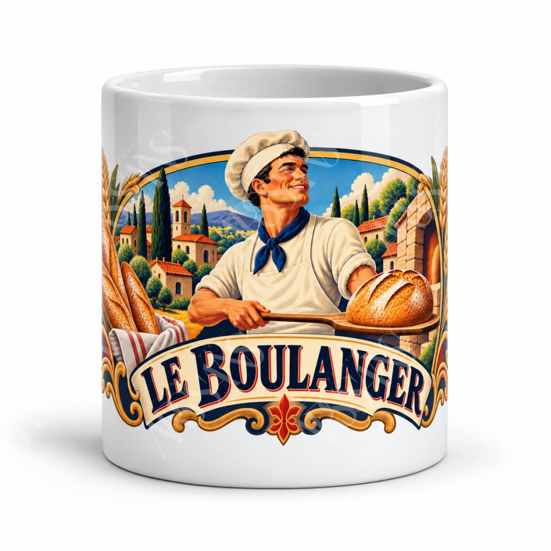 Mug métiers d’autrefois - Le boulanger, façon affiche, vue de face