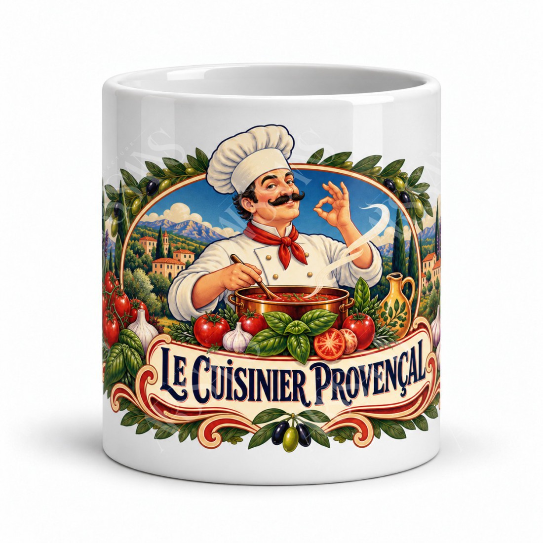 Mug métiers d’autrefois - Le cuisinier provençal, façon affiche, vue de face