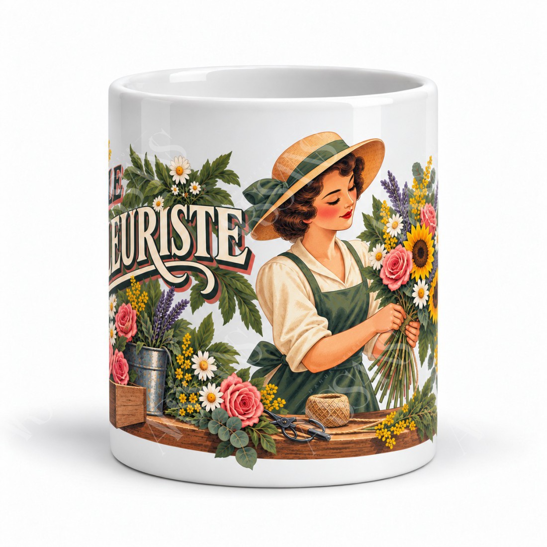 Mug métiers d’autrefois - Le fleuriste, façon affiche, vue de face