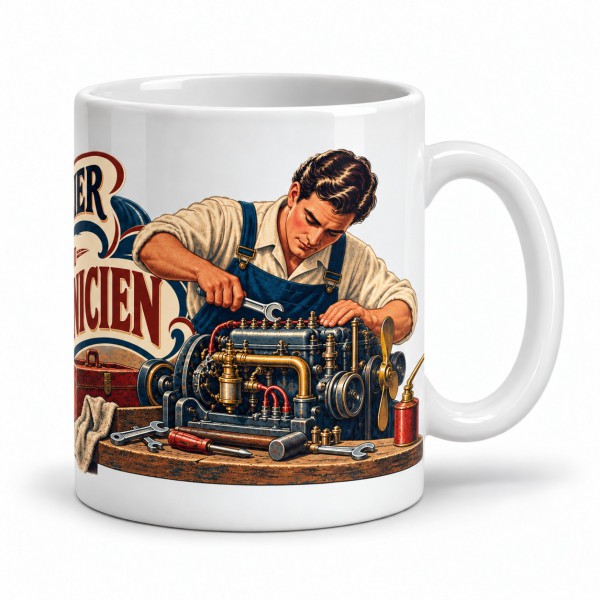 Mug métiers d’autrefois - L’atelier du mécanicien, anse à droite