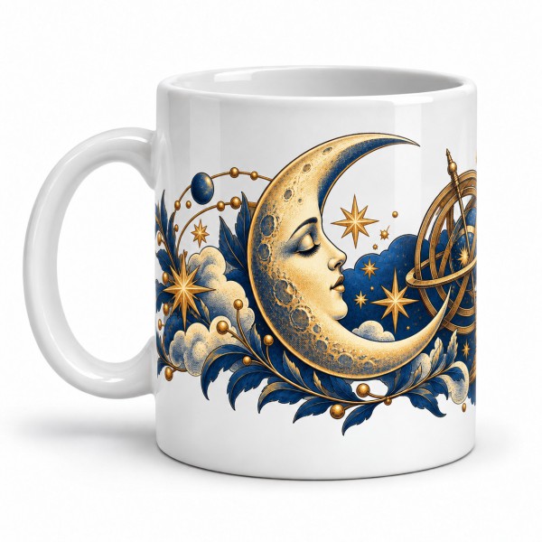 Mug imaginaire - La lune et les constellations, anse à gauche