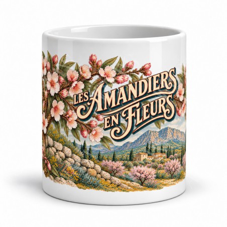 Mug Provence - Les amandiers en fleurs, façon affiche, vue de face