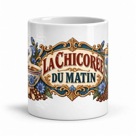 Mug chicorée - La chicorée du matin, façon affiche, vue de face