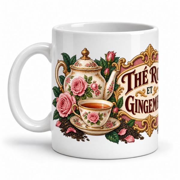 Mug thé - Thé rose et gingembre, anse à gauche