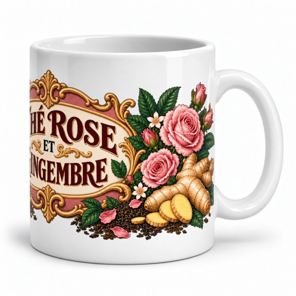 Mug thé - Thé rose et gingembre, anse à droite