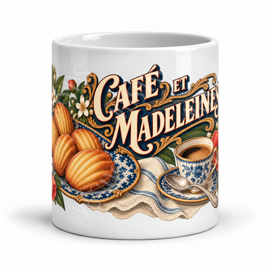 Mug gourmand - Café et madeleines, vue de face