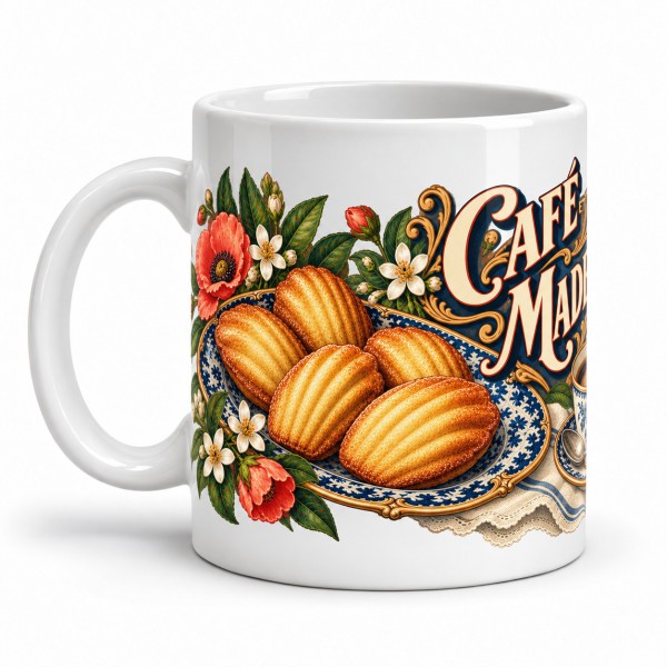 Mug gourmand - Café et madeleines, anse à gauche