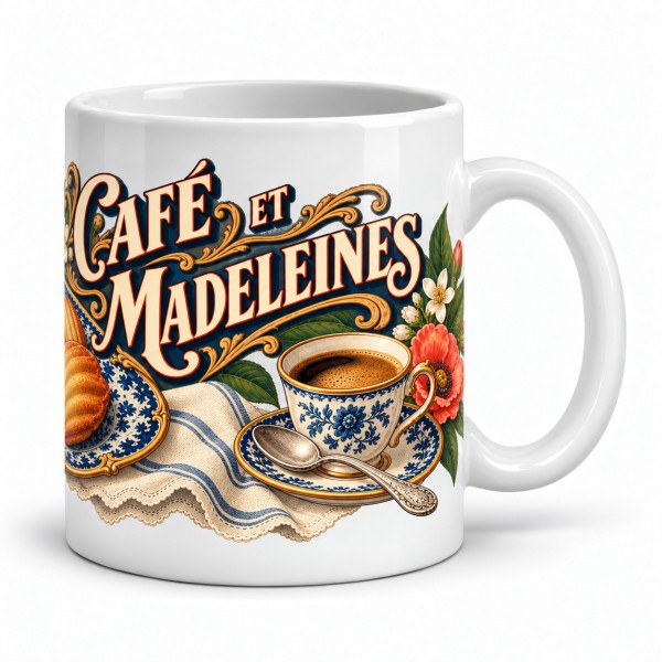 Mug gourmand - Café et madeleines, anse à droite
