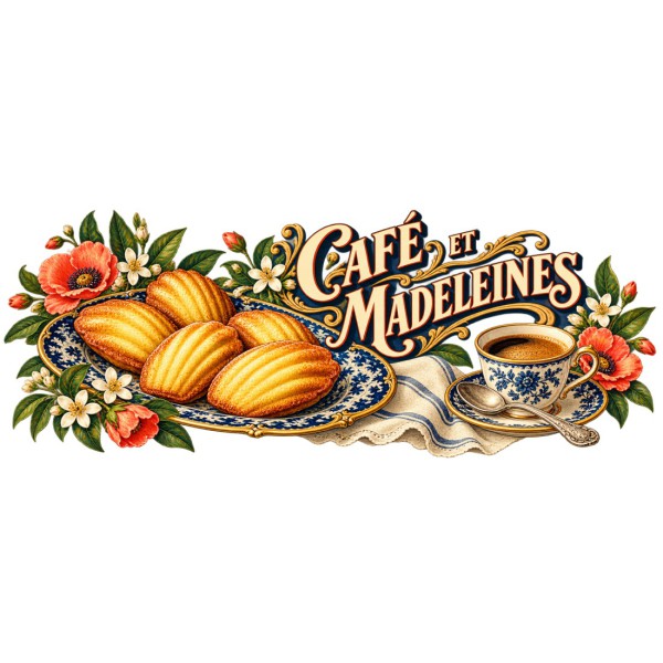 Mug gourmand - Café et madeleines, décor à plat