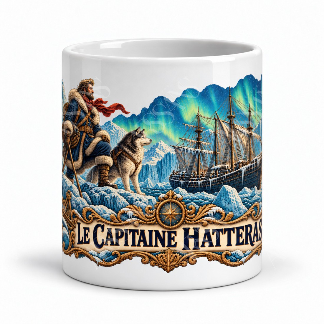 Mug Jules Verne - Le capitaine Hatteras, façon affiche, vue de face