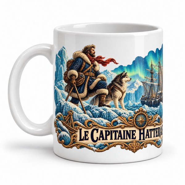 Mug Jules Verne - Le capitaine Hatteras, façon affiche, anse à gauche