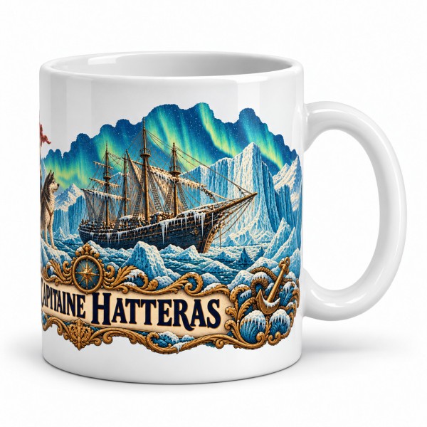 Mug Jules Verne - Le capitaine Hatteras, façon affiche, anse à droite