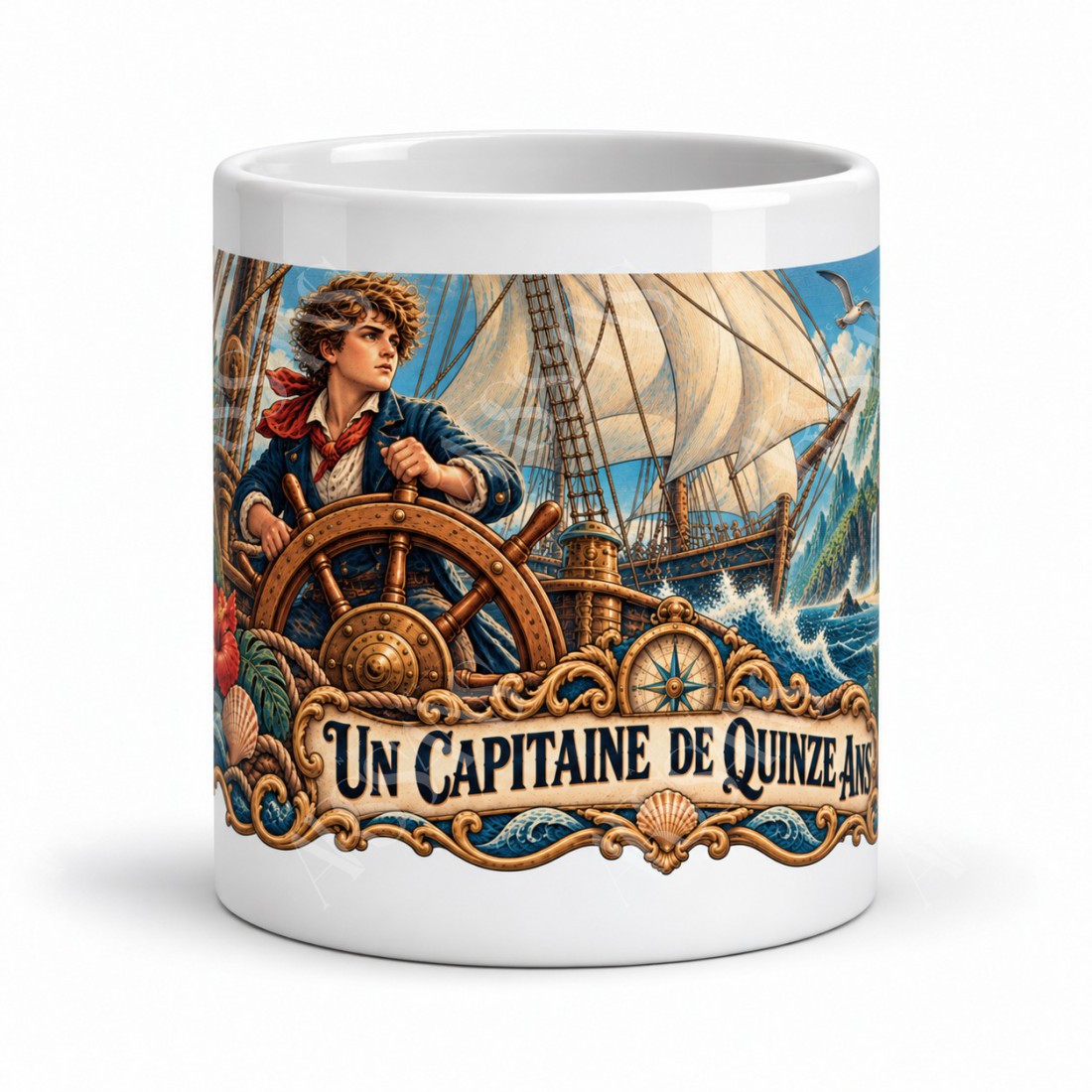 Mug Jules Verne - Un capitaine de quinze ans, façon affiche, vue de face