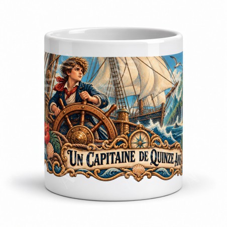 Mug Jules Verne - Un capitaine de quinze ans, façon affiche, vue de face