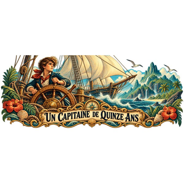 Mug Jules Verne - Un capitaine de quinze ans, façon affiche, décor à plat