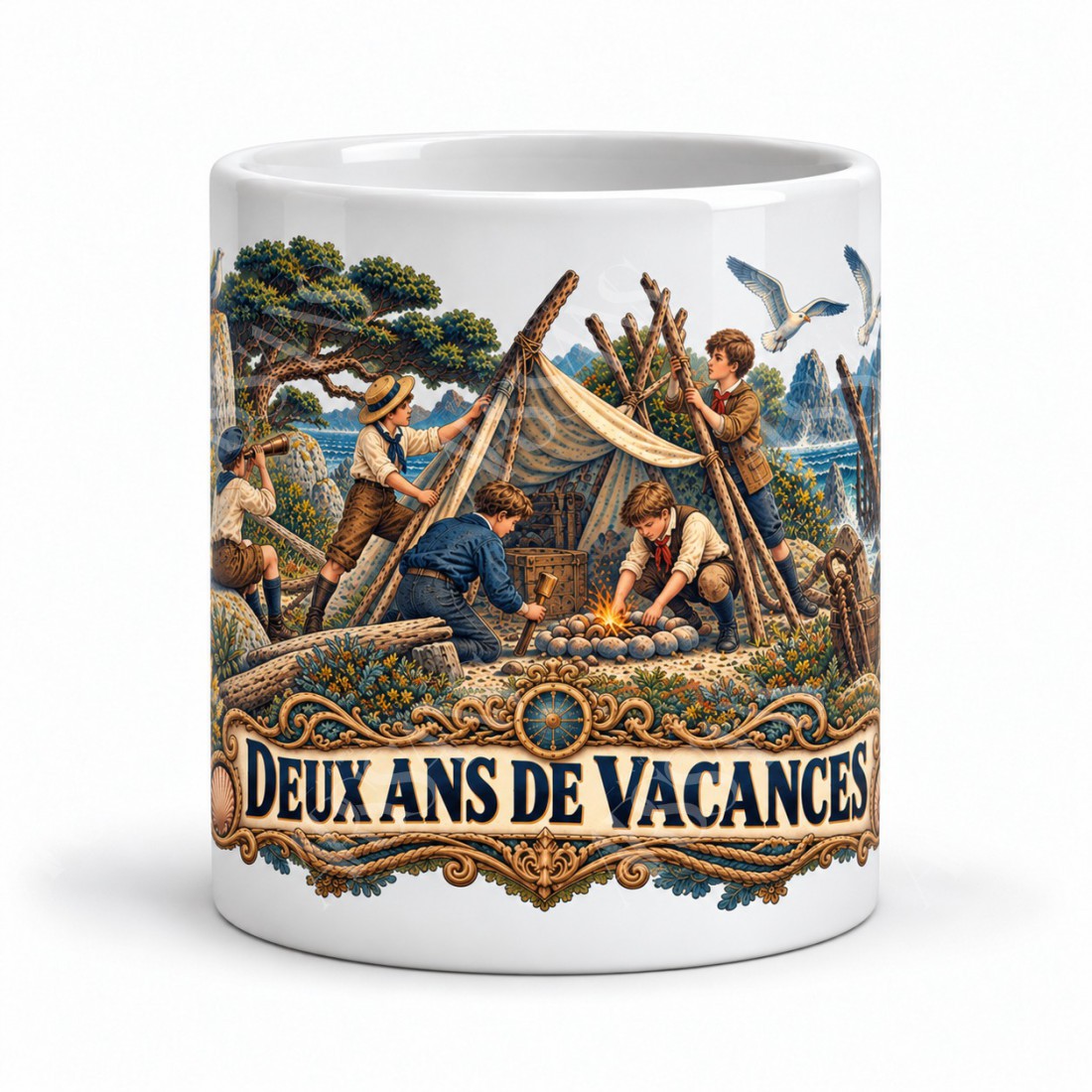 Mug Jules Verne - Deux ans de vacances, façon affiche, vue de face
