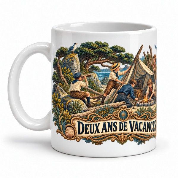 Mug Jules Verne - Deux ans de vacances, façon affiche, anse à gauche