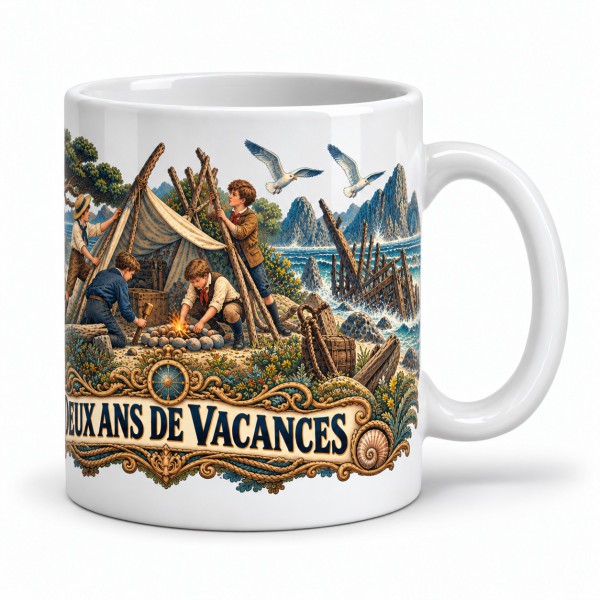 Mug Jules Verne - Deux ans de vacances, façon affiche, anse à droite