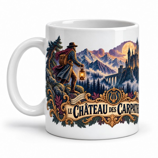 Mug Jules Verne - Le Château des Carpathes, façon affiche, anse à gauche