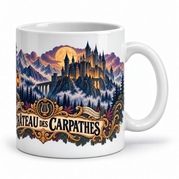 Mug Jules Verne - Le Château des Carpathes, façon affiche, anse à droite