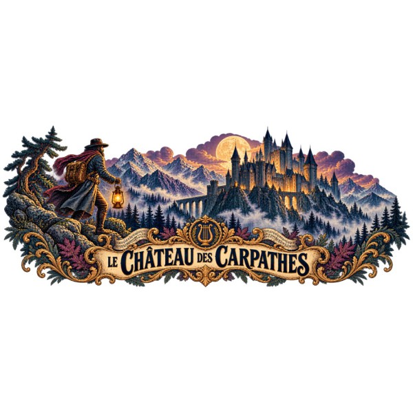 Mug Jules Verne - Le Château des Carpathes, façon affiche, décor à plat