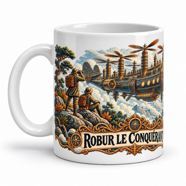 Mug Jules Verne - Robur le Conquérant, façon affiche, anse à gauche