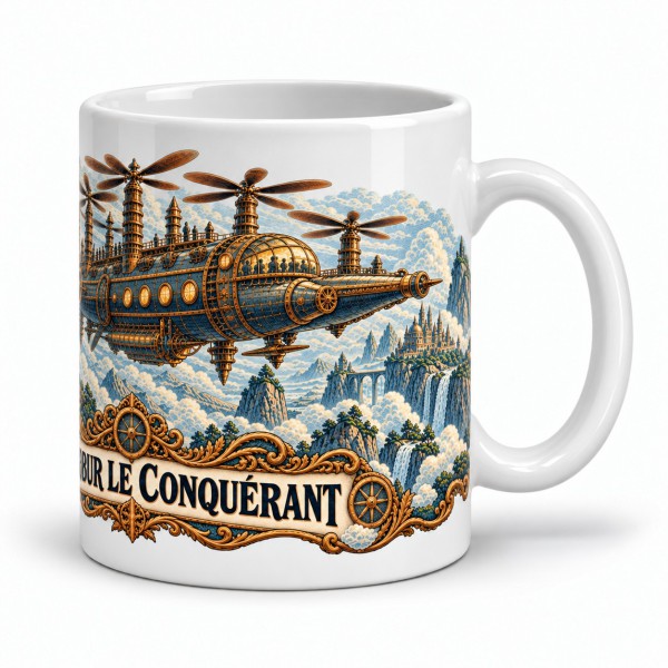 Mug Jules Verne - Robur le Conquérant, façon affiche, anse à droite