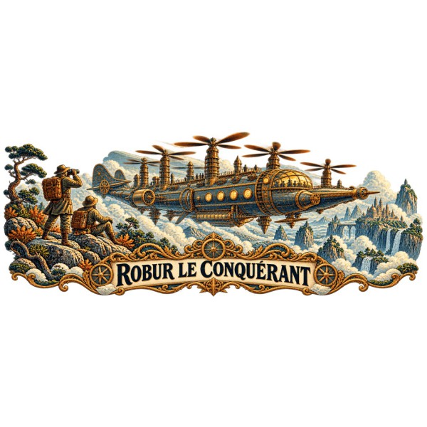 Mug Jules Verne - Robur le Conquérant, façon affiche, décor à plat